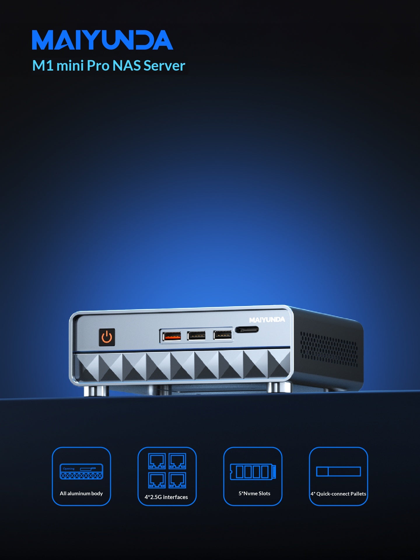 Maiyunda M1 Mini Pro Mini NAS (Intel N100/N305, All-Flash, 4×2.5G Ports)