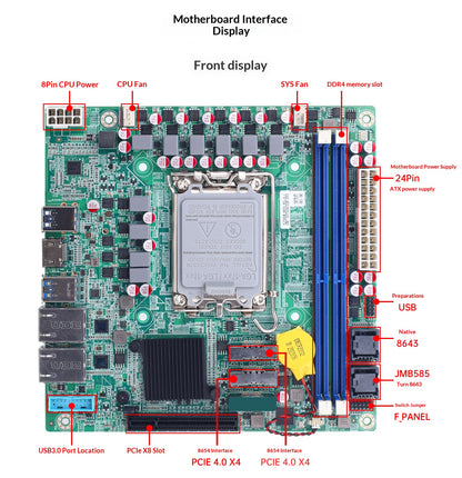 H670 NAS ITX motherboard with DDR4 memory, PCIe slots, dual 8643 8SATA motherboard, supports U2 hard drives